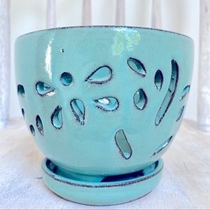 Classic Round Terracotta Orchid Pot with Turquoise Glaze Excellent Condition